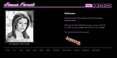 screen shot of Joanna's website 