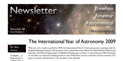 screen shot of Ewewhon Amature Astronomical Association newsletter
